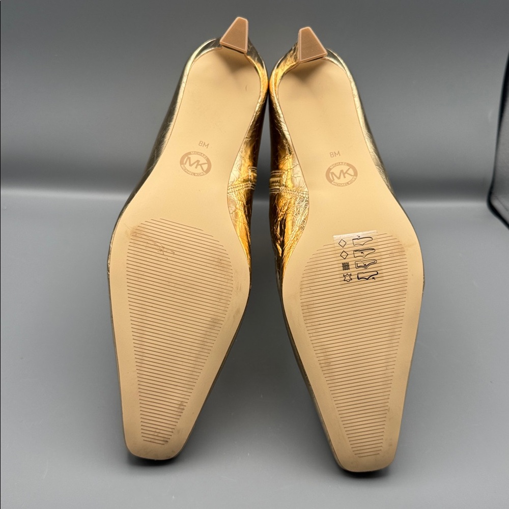 Michael Kors Cosmo Crinkle Metallic Leather Kitten Heel Booties in Gold - Picture 4 of 4